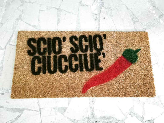 Tappeto di cocco stampato zerbino simpatico "Sciò" - Vanità Zerbini