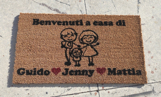 Zerbino in cocco naturale "Modello Famiglia unita" con 3 nomi - Vanità Zerbini