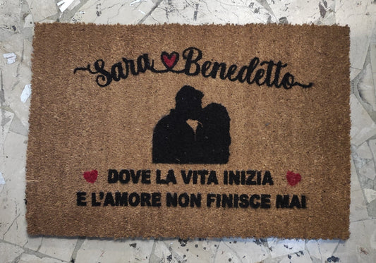 Zerbino in cocco naturale "Modello Innamorati" con 2 nomi - Vanità Zerbini