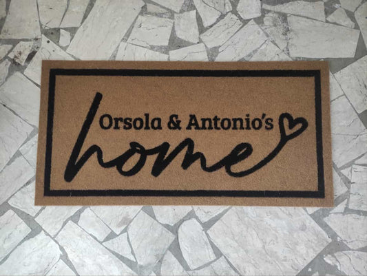 Zerbino in sintetico lavabile Home cuoricino nomi stampatello - Vanità Zerbini